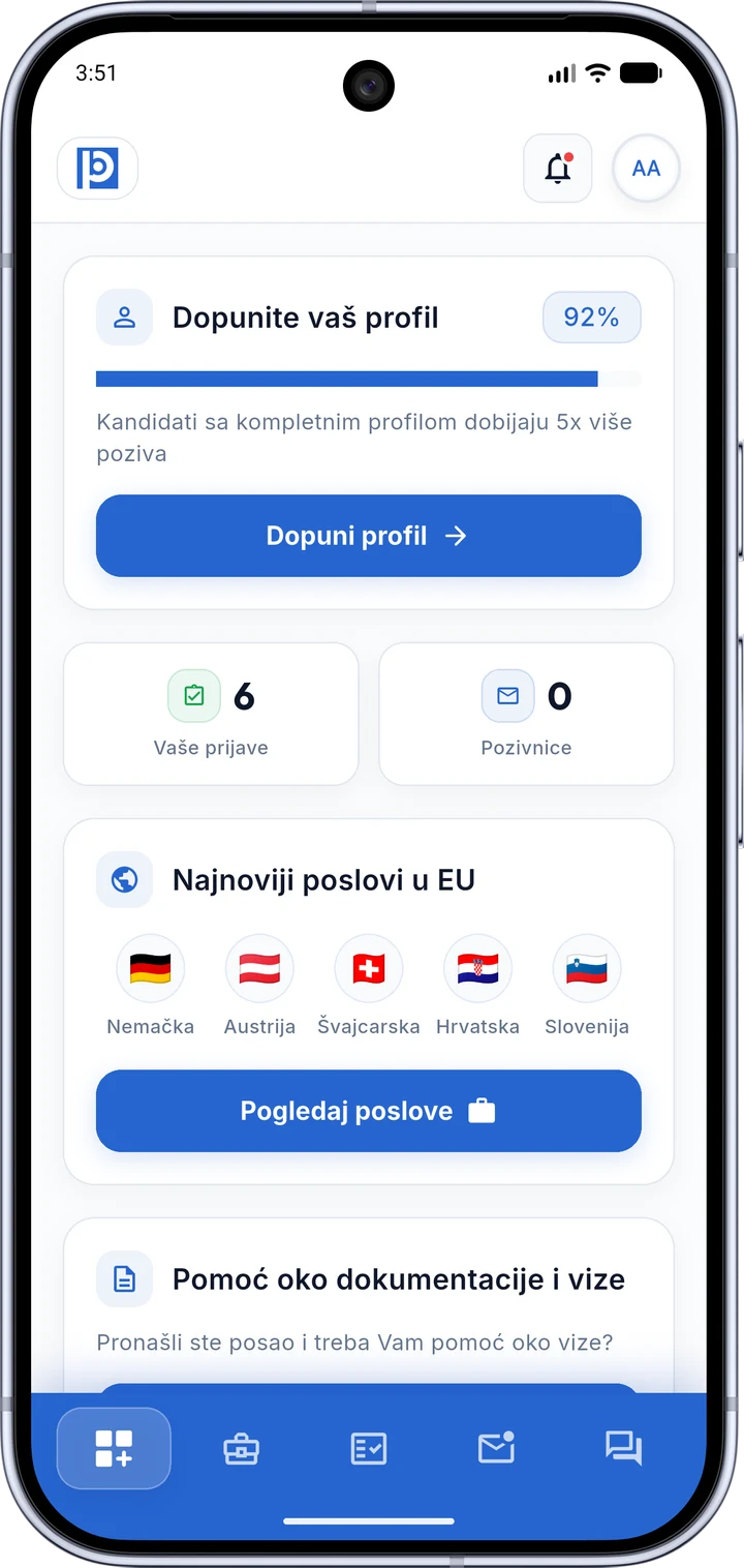 Die Kandidaten-App Balkan Posao auf dem Smartphone